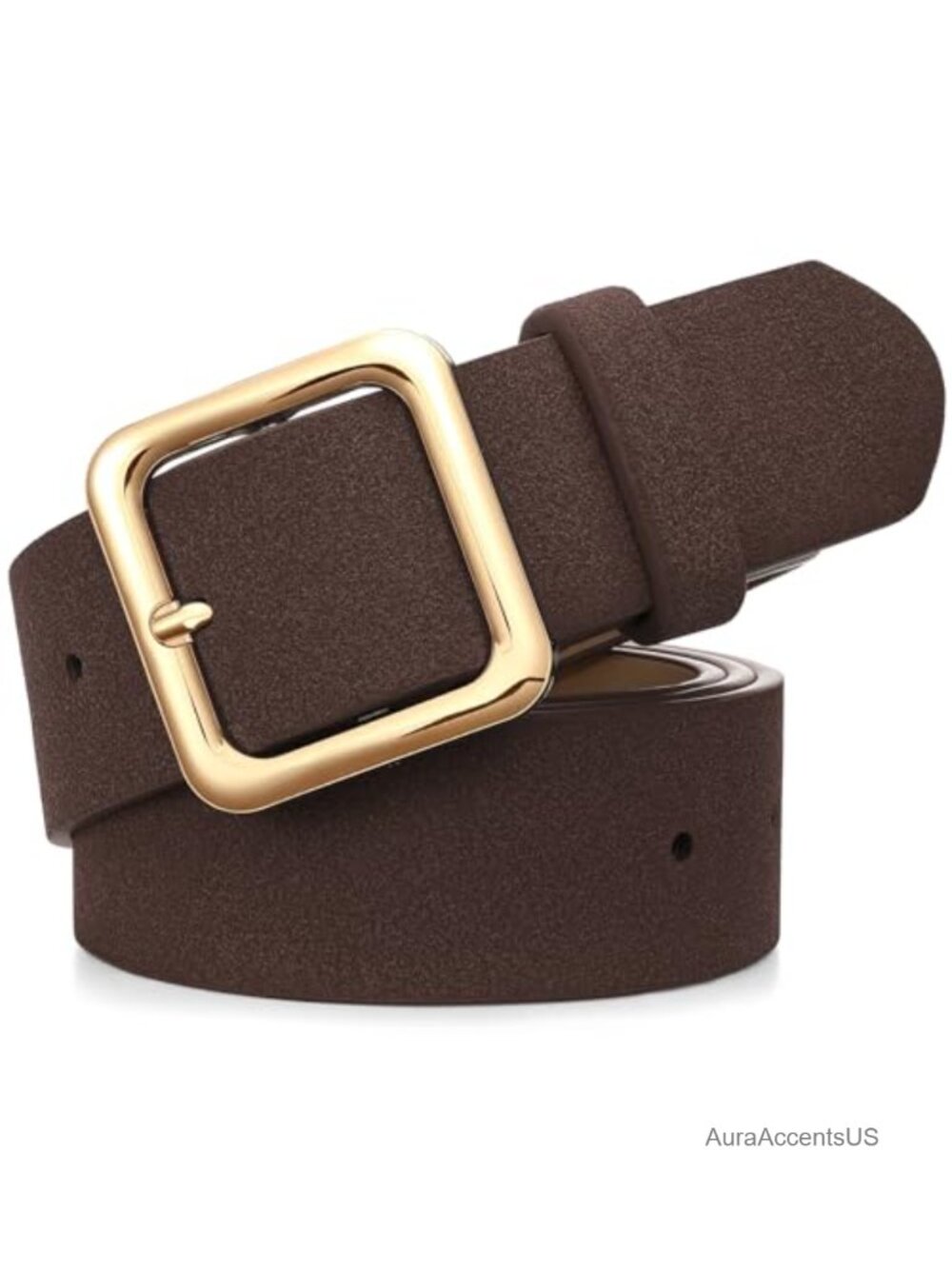 Women's Suede Leather Belt with Metal Square Buckle Casual Medium